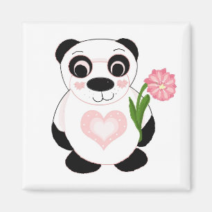 Aimant Ours de panda aux fleurs