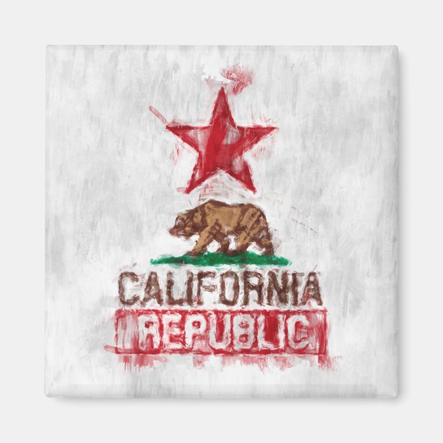 Aimant Ours drapeau de Californie en style peint (Devant)