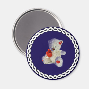 Aimant Ours en peluche blanc, cadre en cercle blanc,