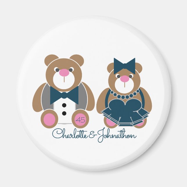 Aimant Ours en peluche mignon 45e anniversaire du mariage (Devant)