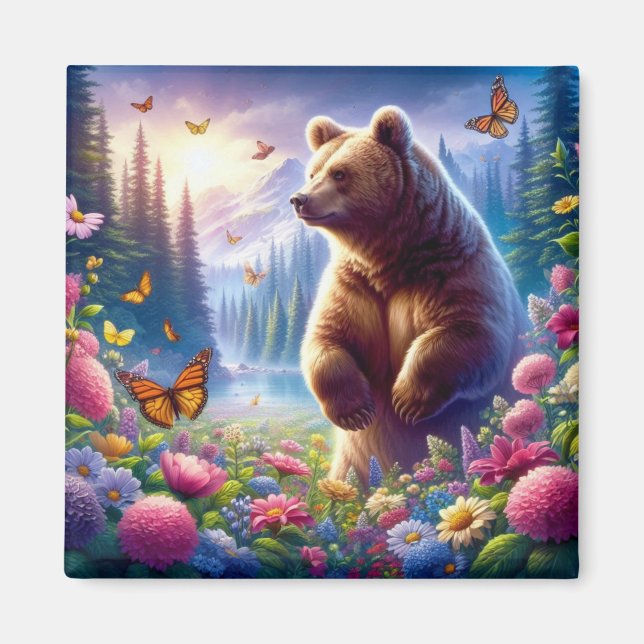 Aimant Ours et papillons mignons et colorés (Devant)