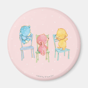 Aimant Ours jaunes, roses et bleus sur chaises