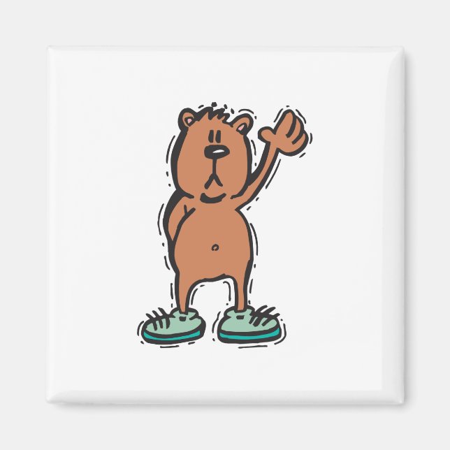 Aimant ours mignon qui fait signe en baskets (Devant)