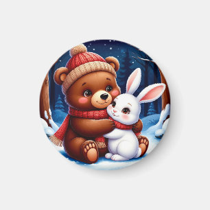 Aimant Ours mignon tenant un lapin