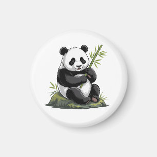 Aimant Ours Panda Mignon Branchu Avec Bambou Verdoyant