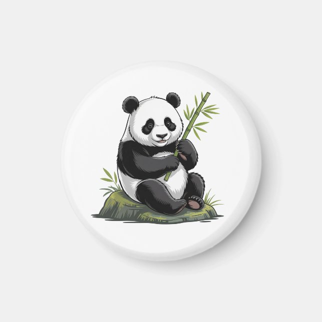 Aimant Ours Panda Mignon Branchu Avec Bambou Verdoyant (Devant)