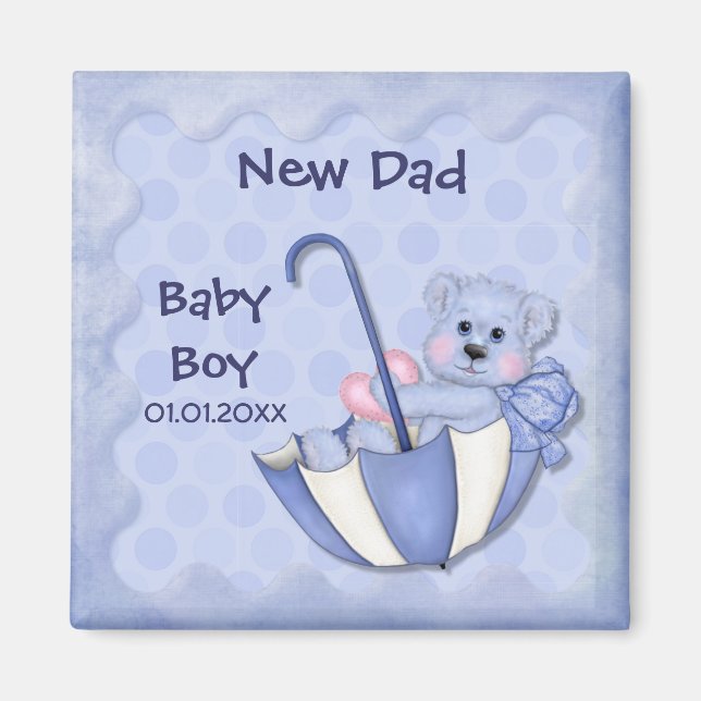 Aimant Ours Parapluie - Personnaliser - Garçon (Devant)