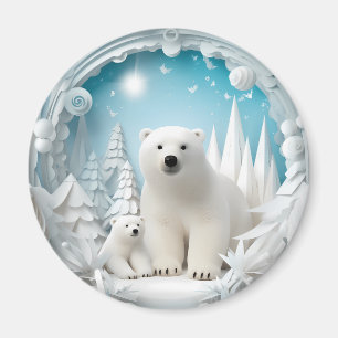 Aimant Ours polaire avec petit Océan Arctique Hiver blanc