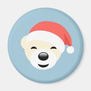 Aimant Ours polaire de Noël en Casquette rouge sur bleu c