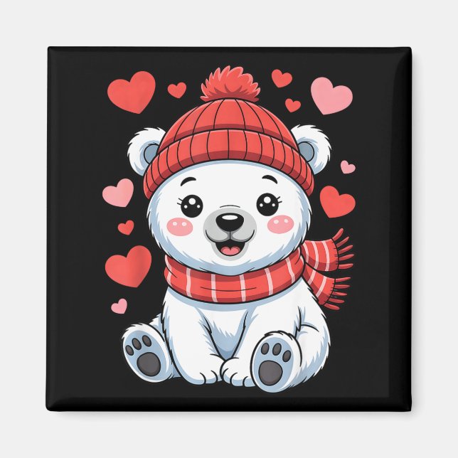 Aimant Ours Polaire Mignon Écharpe de la Saint-Valentin C (Devant)