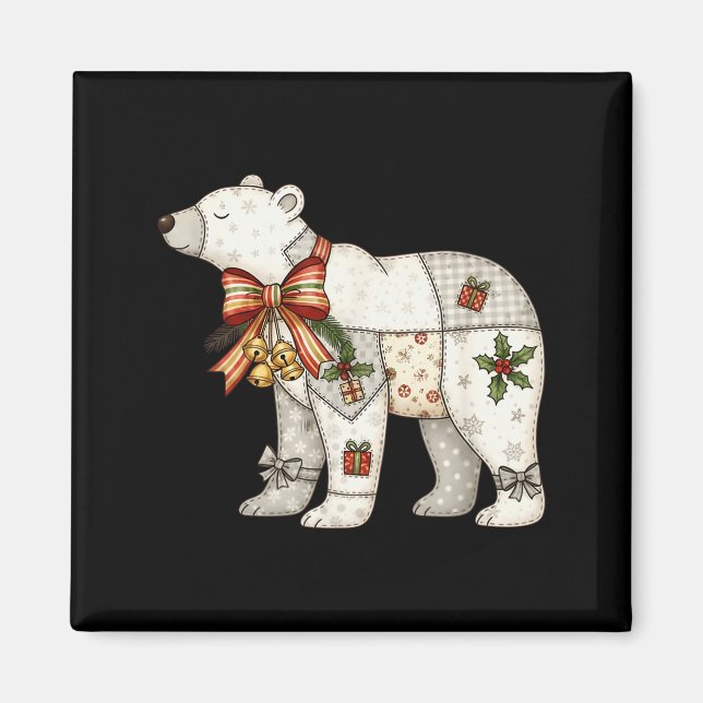 Aimant Ours polaire patchwork mignon quilt de Noël  (Devant)