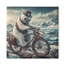 Aimant Ours Polaire Steampunk à Vélo