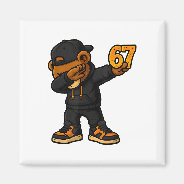 Aimant Ours qui fait le dab 67 Mème Drôle Brainrot Hip Ho (Devant)