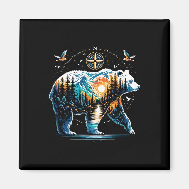 Aimant Ours Randonnée Ours Grizzly Camping Campeur  (Devant)