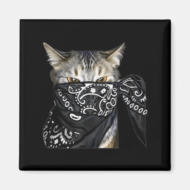 Aimant Outlaw Cat Funny Gangster Cat With Bandana  (Devant)