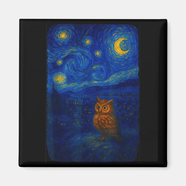Aimant Owl Starry Cute Night Van Gogh Owl Bird Lovers Wom (Devant)