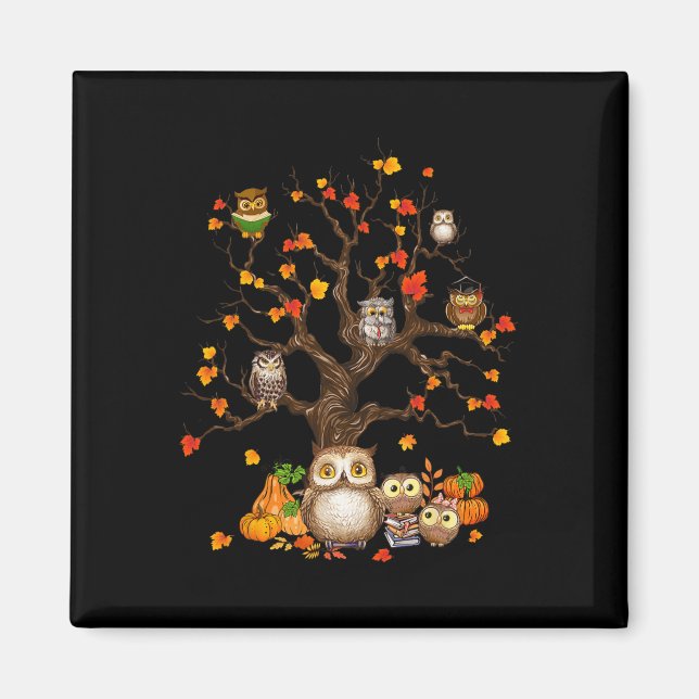 Aimant Owls Leaves Tree Fall Autumn Pumkin Halloween Owl (Devant)