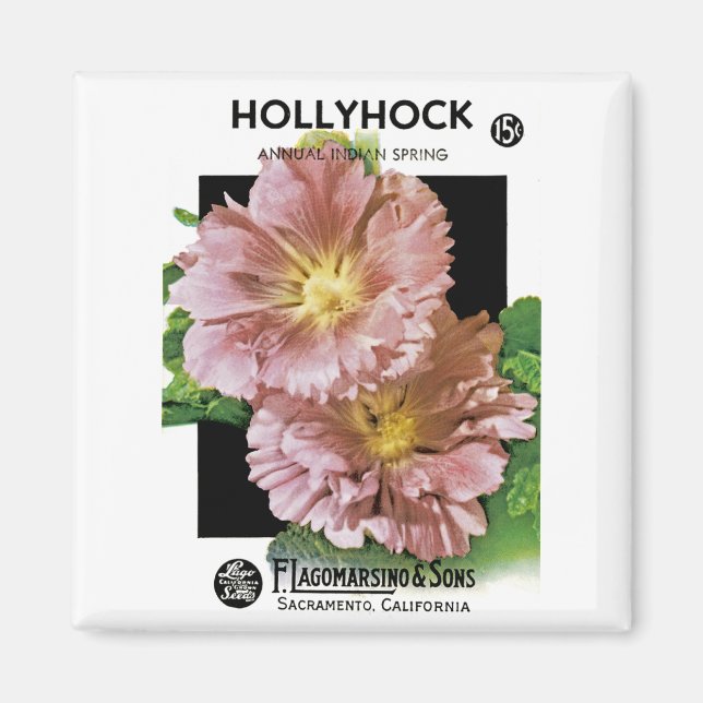 Aimant Packet Vintage de semences Hollyhock (Devant)