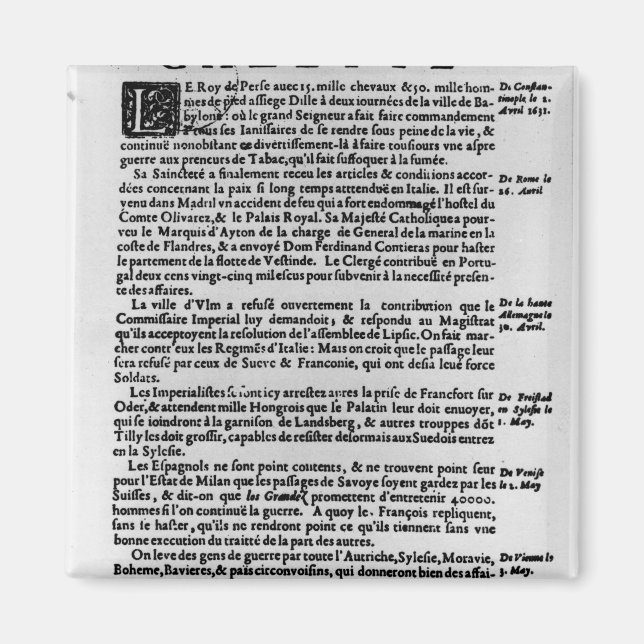 Aimant Page du texte de 'La Gazette' (Devant)