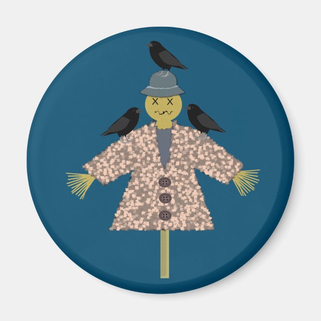 Aimant Paille d'Halloween Scarecrow et Ravens (Devant)