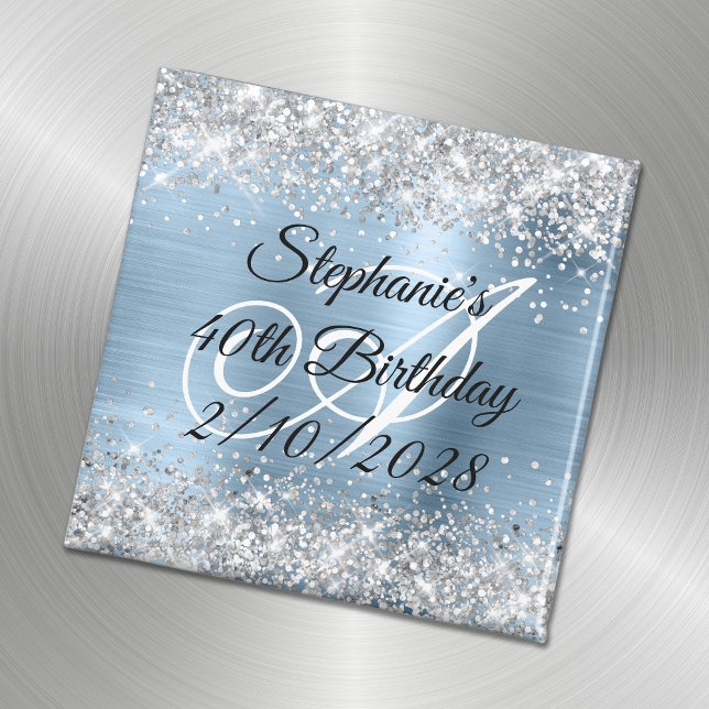 Aimant Pailleté Argent Monogramme Bleu Clair 40e Annivers (Créateur téléchargé)