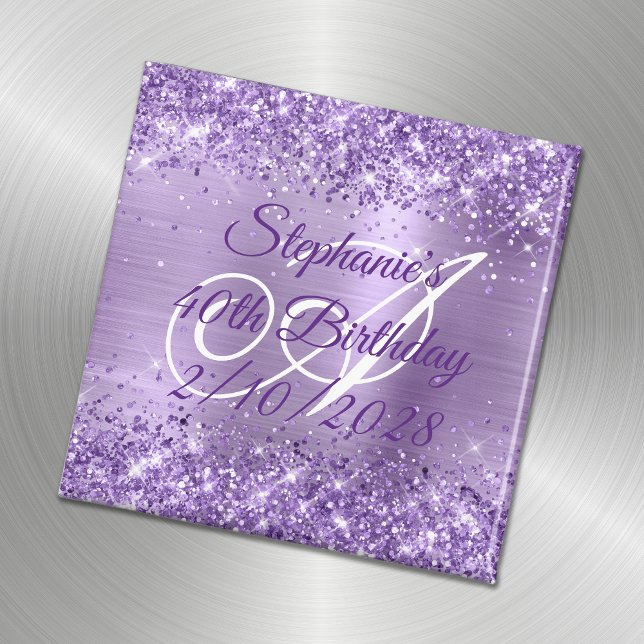 Aimant Pailleté Violet Feuille Dorée Fancy Monogramme 40e (Créateur téléchargé)