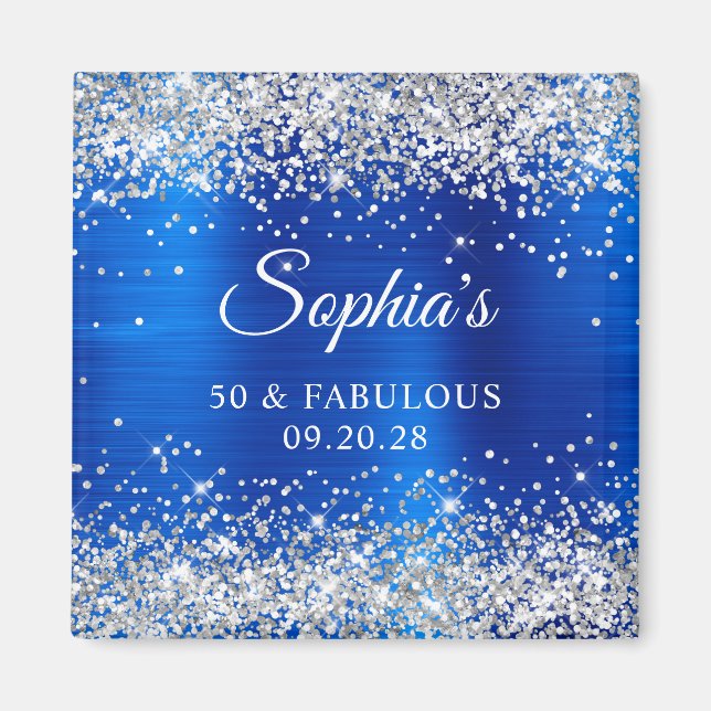 Aimant Paillettes Argentées Bleu Royal Feuille 50 & Fabul (Devant)