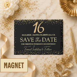 Aimant Paillettes d'Or Noir 16e Anniversaire Enregistrez