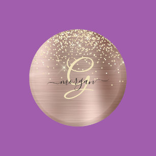 Aimant Paillettes dorées, monogramme doré, nom en script 