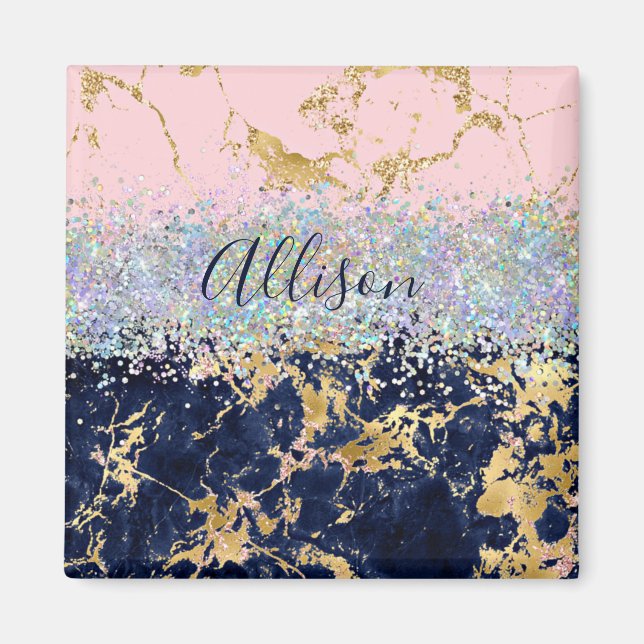 Aimant Paillettes et marbre personnalisés  (Devant)