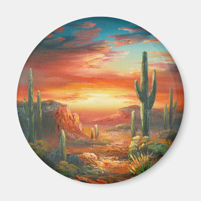 Aimant Painting Of A Colorful Desert Sunset Painting (Devant)