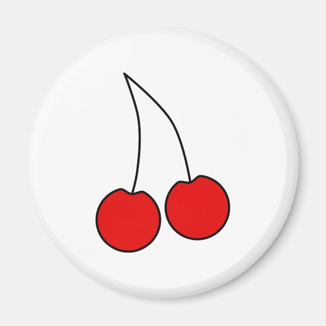 Aimant Paire de cerises rouges. Black Outline. (Devant)