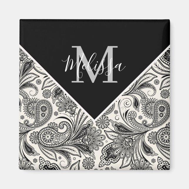 Aimant Paisley noir et blanc (Devant)