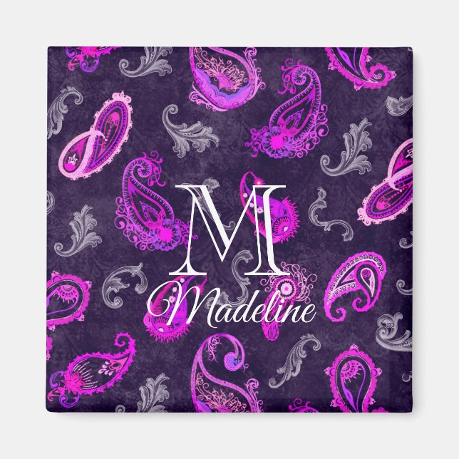 Aimant Paisley violet vintage (Devant)