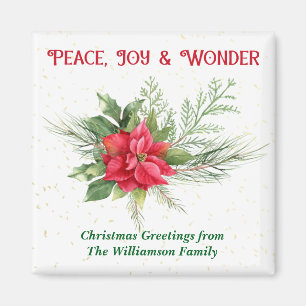Aimant Paix Joie et Merveille Poinsettia Rouge Noël