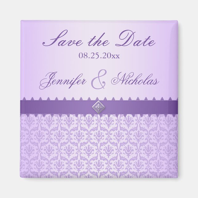 Aimant Pale Lilac Metallic Damask & Ribbon Enregistrer la (Devant)