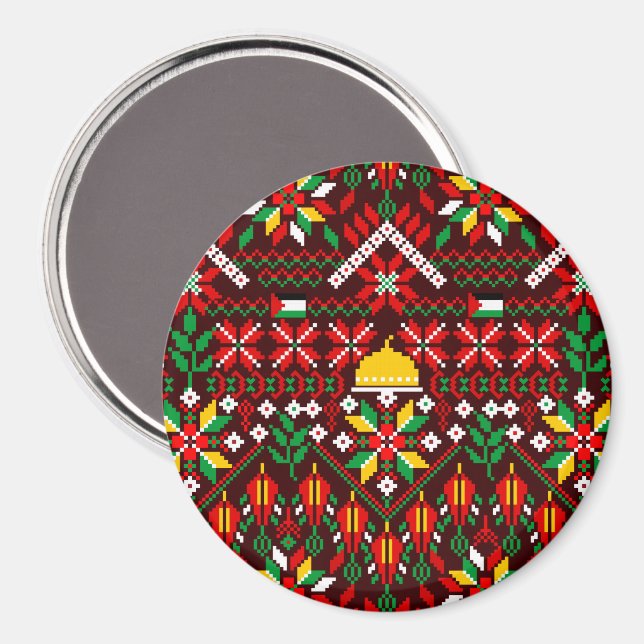 Aimant Palestine Tatreez Broderie traditionnelle (Recto/Verso)