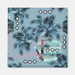 Aimant Palm Hawaiian bleu noir monogramme personnalisé