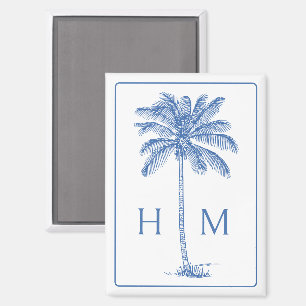 Aimant Palmier bleu et blanc Monogramme de palmier