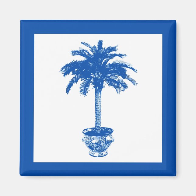 Aimant Palmier en pot - bleu cobalt et blanc (Devant)