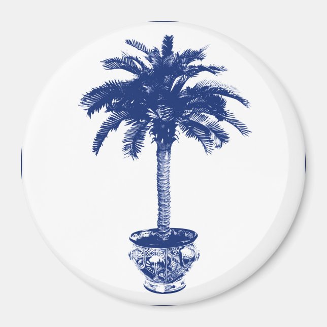 Aimant Palmier pointillé - bleu marine et blanc (Devant)