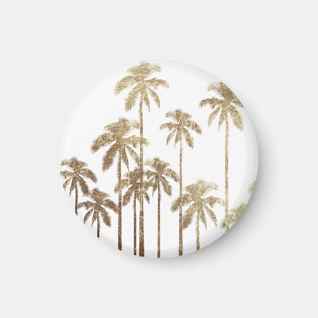 Aimant Palmiers tropicaux or glamour sur blanc (Devant)
