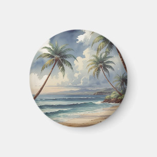 Aimant Palmiers Voyage Hawaïen Honolulu Mer Bleue