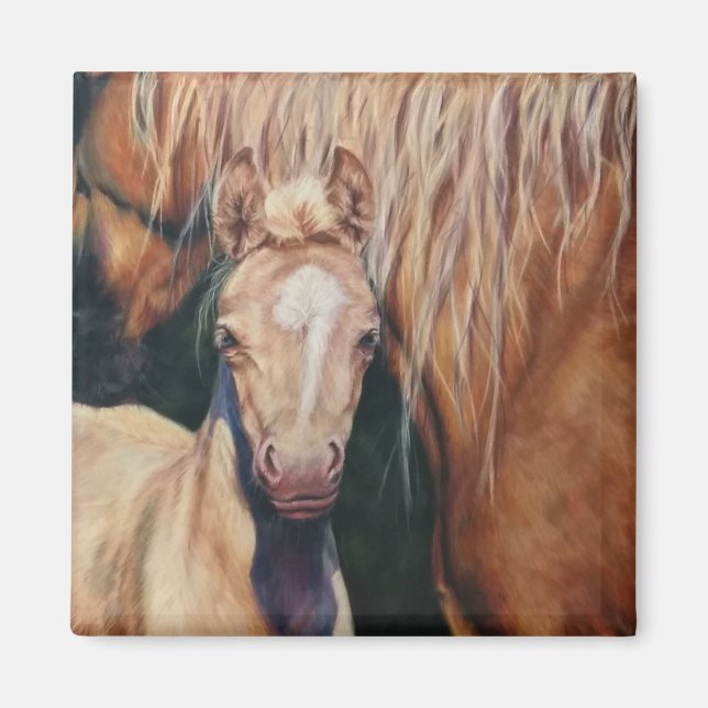 Aimant Palomino Mare avec poulain crémello (Devant)