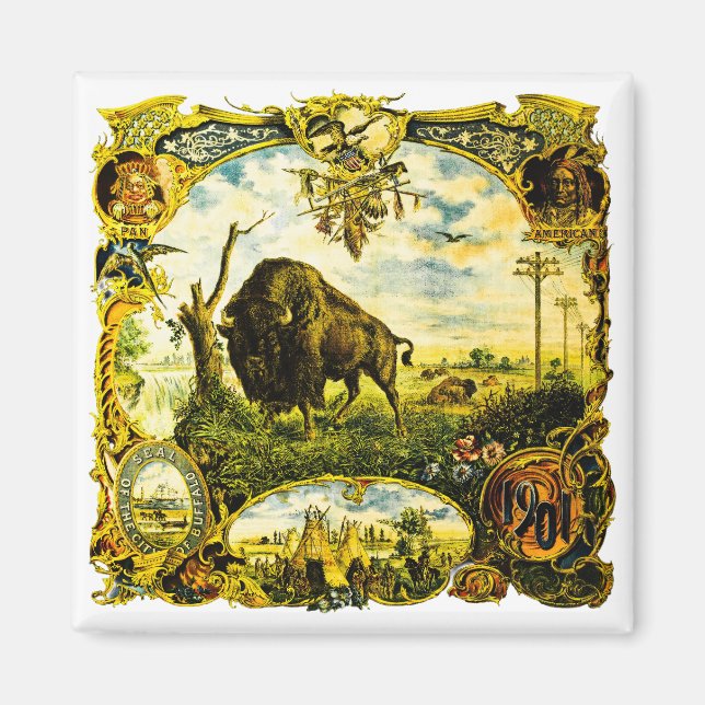 Aimant Pan Am Expo avec motifs bisons et amérindiens (Devant)