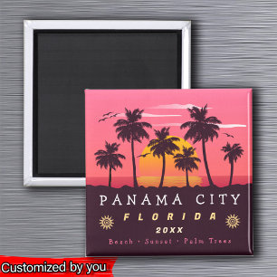 Aimant Panama City Florida Retro Sunset Palm tree 1960