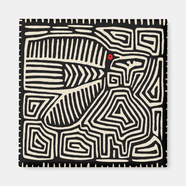 Aimant Panama Kuna Indian Mola Pajaro - noir blanc (Devant)