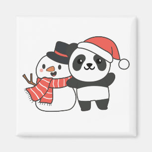 Aimant Panda Avec Snowman En Hiver Pour L'Aimant De Noël