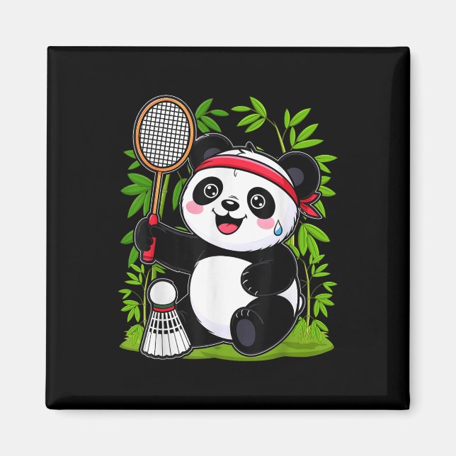 Aimant Panda Badminton Exhaussé - Funny mignonne Shuttle  (Devant)
