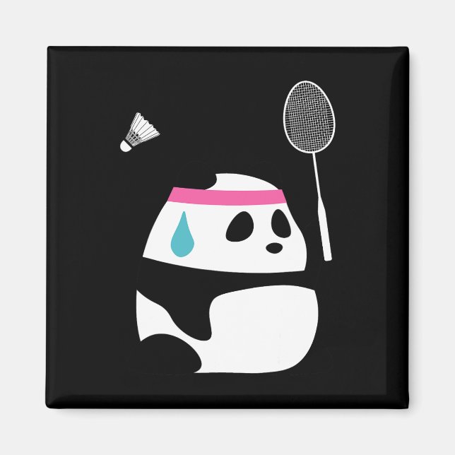 Aimant Panda Badminton Exhaussé - Funny mignonne Shuttle  (Devant)